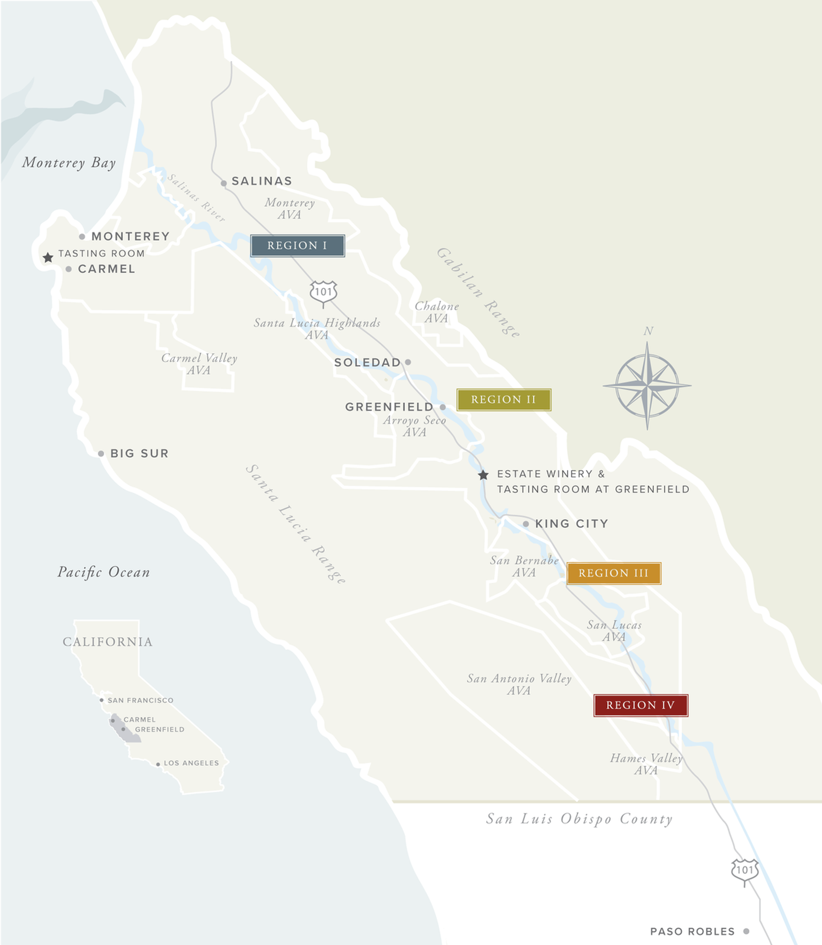 Vineyard landscape at Scheid Vineyards in California's top wine-growing regions, showcasing quality grapes.
