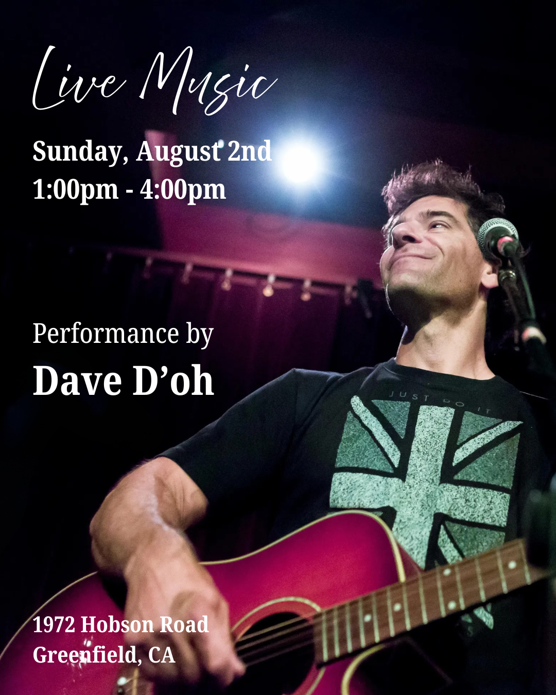 Live music performance at Scheid Vineyards with guitarist Dave D'oh on stage.